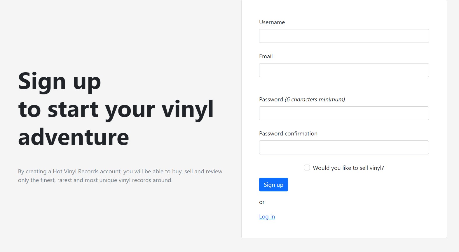 Hot Vinyl Signup Page